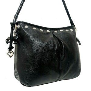 Brighton Black Pleated Leather Shoulder Bag Studs
